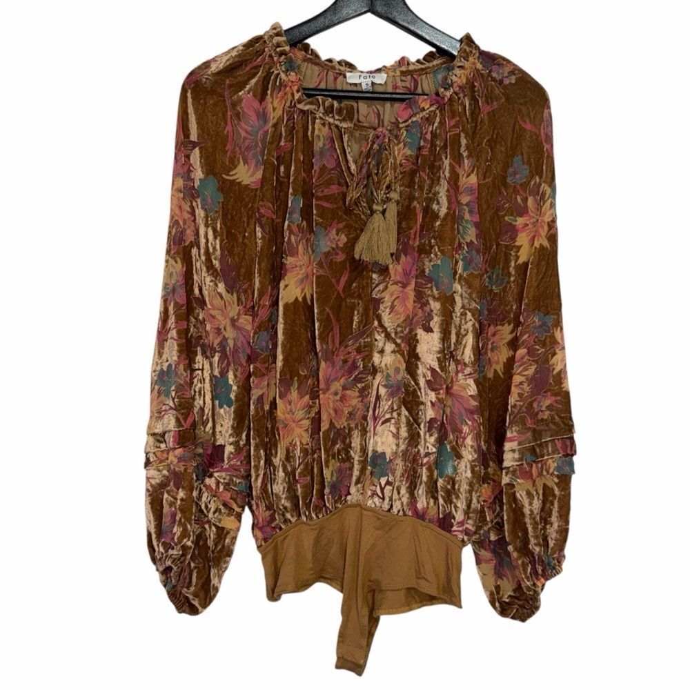 Fate Velvet Floral Burnout Bodysuit size Small Boho Festival Western Artsy Top